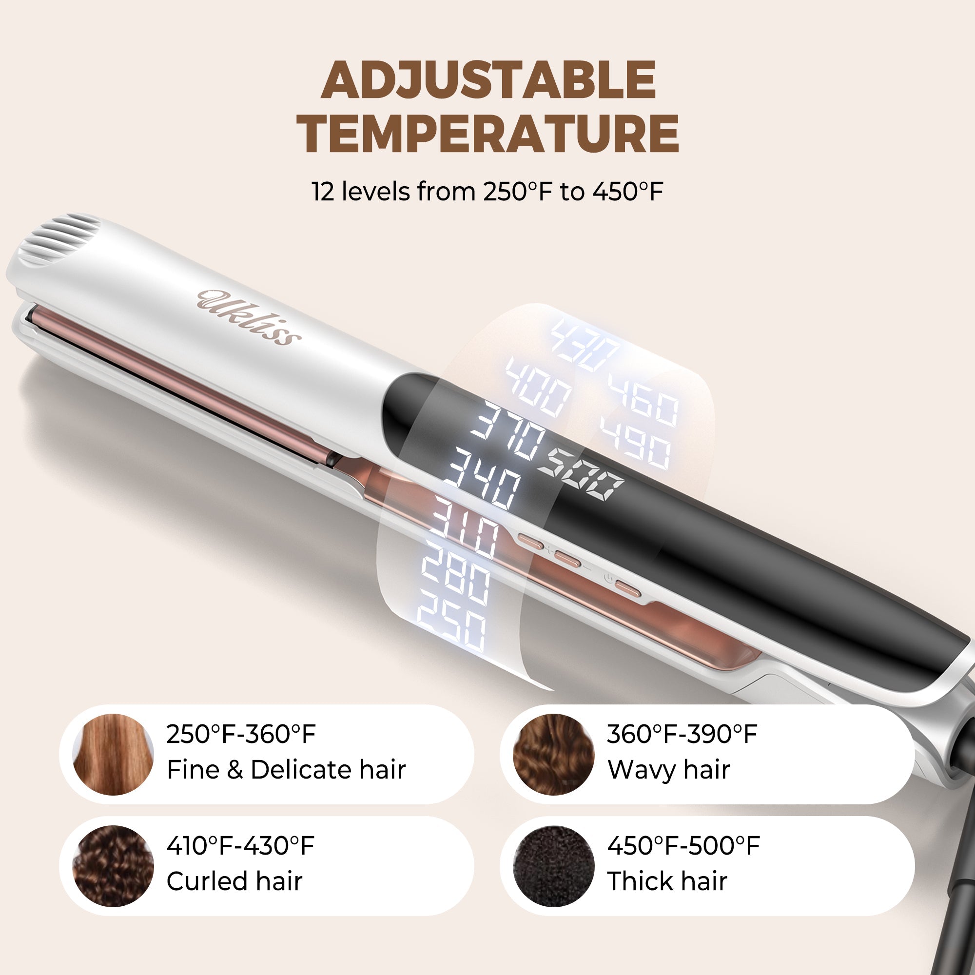 Ukliss Lustra 2-in-1 Stijltang Wit & Roségoud