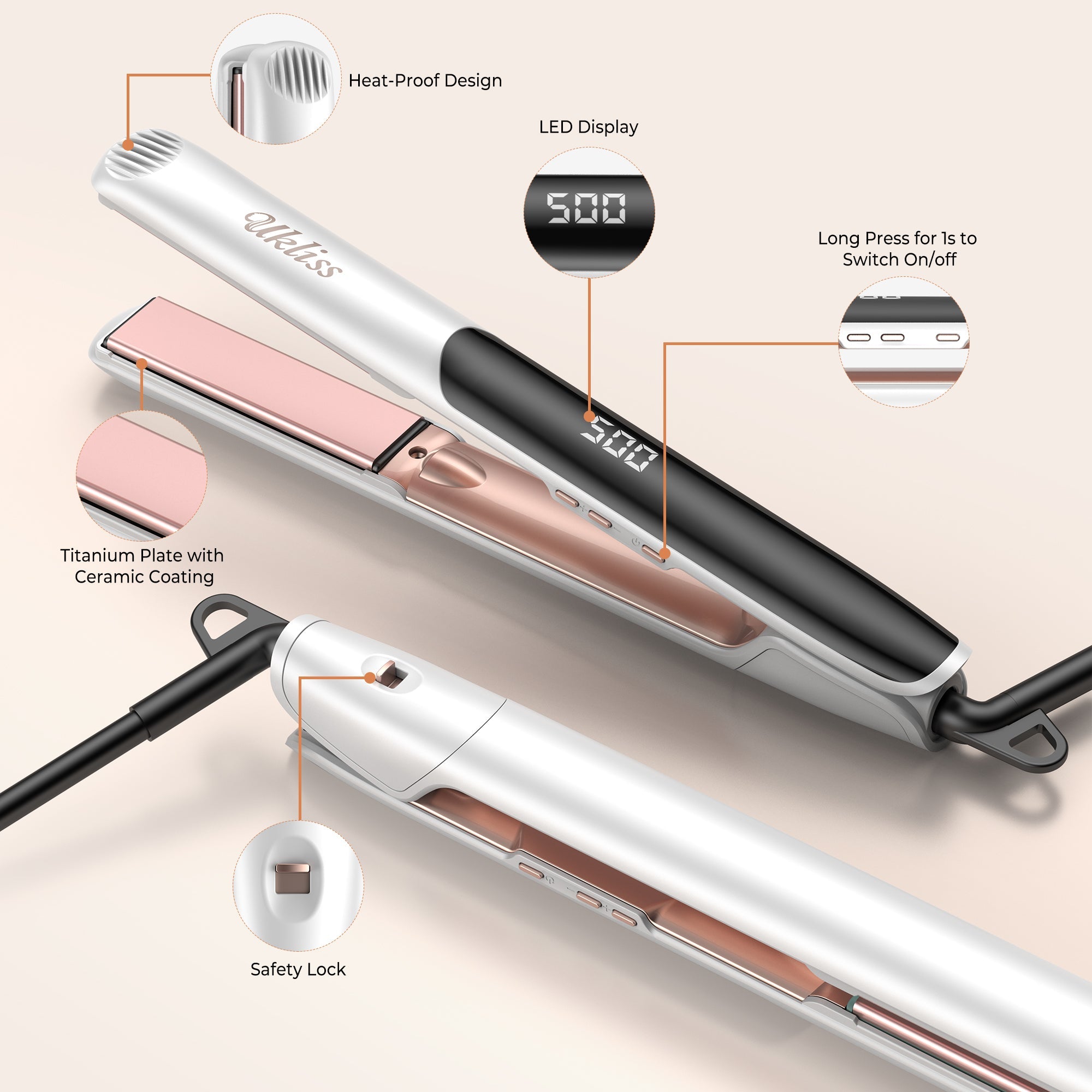 Ukliss Lustra 2-in-1 Stijltang Wit & Roségoud